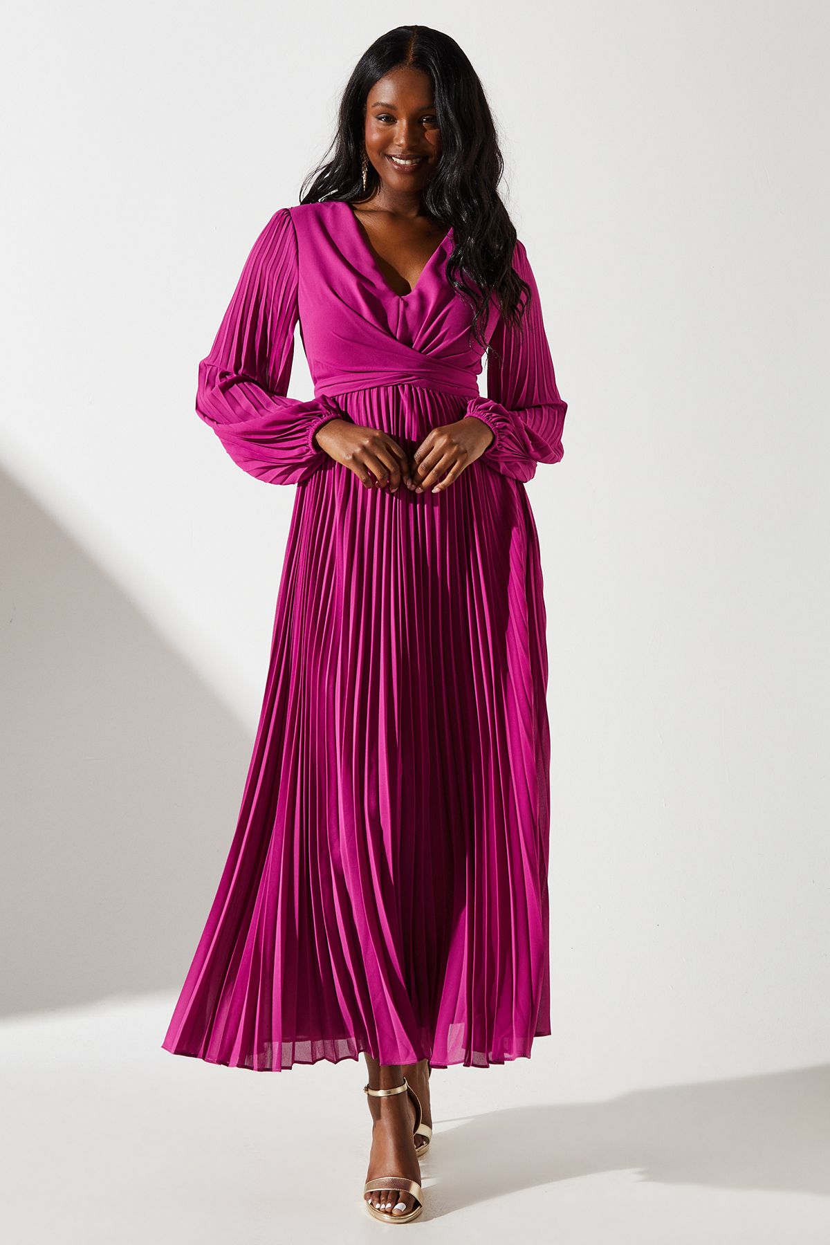 Coast Pleated Wrap Front Dress Magenta image 1