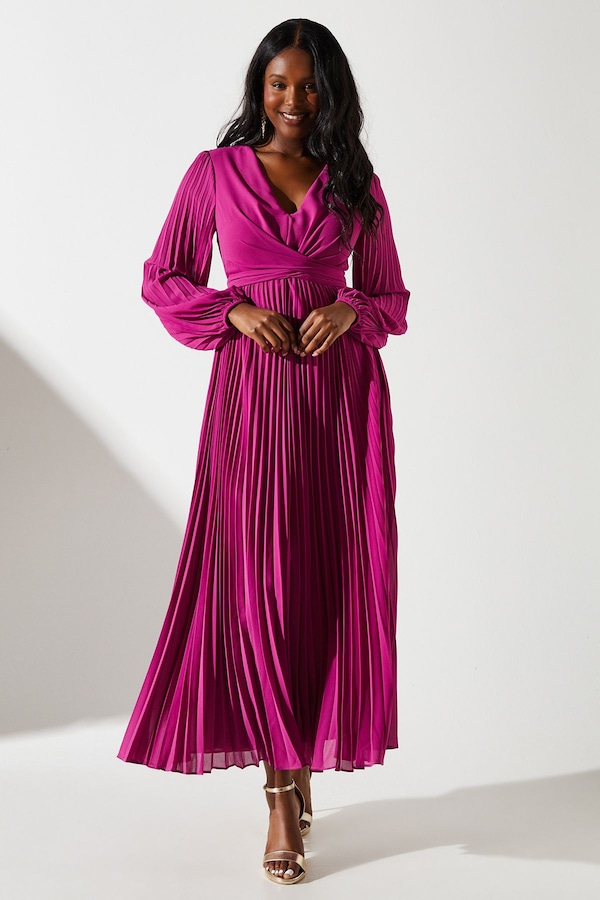 Coast Pleated Wrap Front Dress Magenta