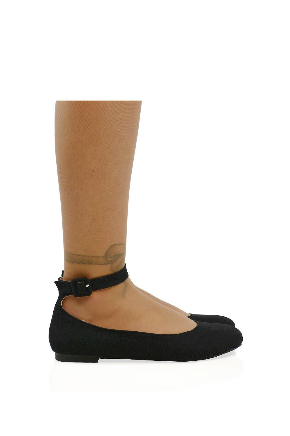 XY London 'Kimmie' Flat Ballerina Pump Shoes with Ankle Strap image 1