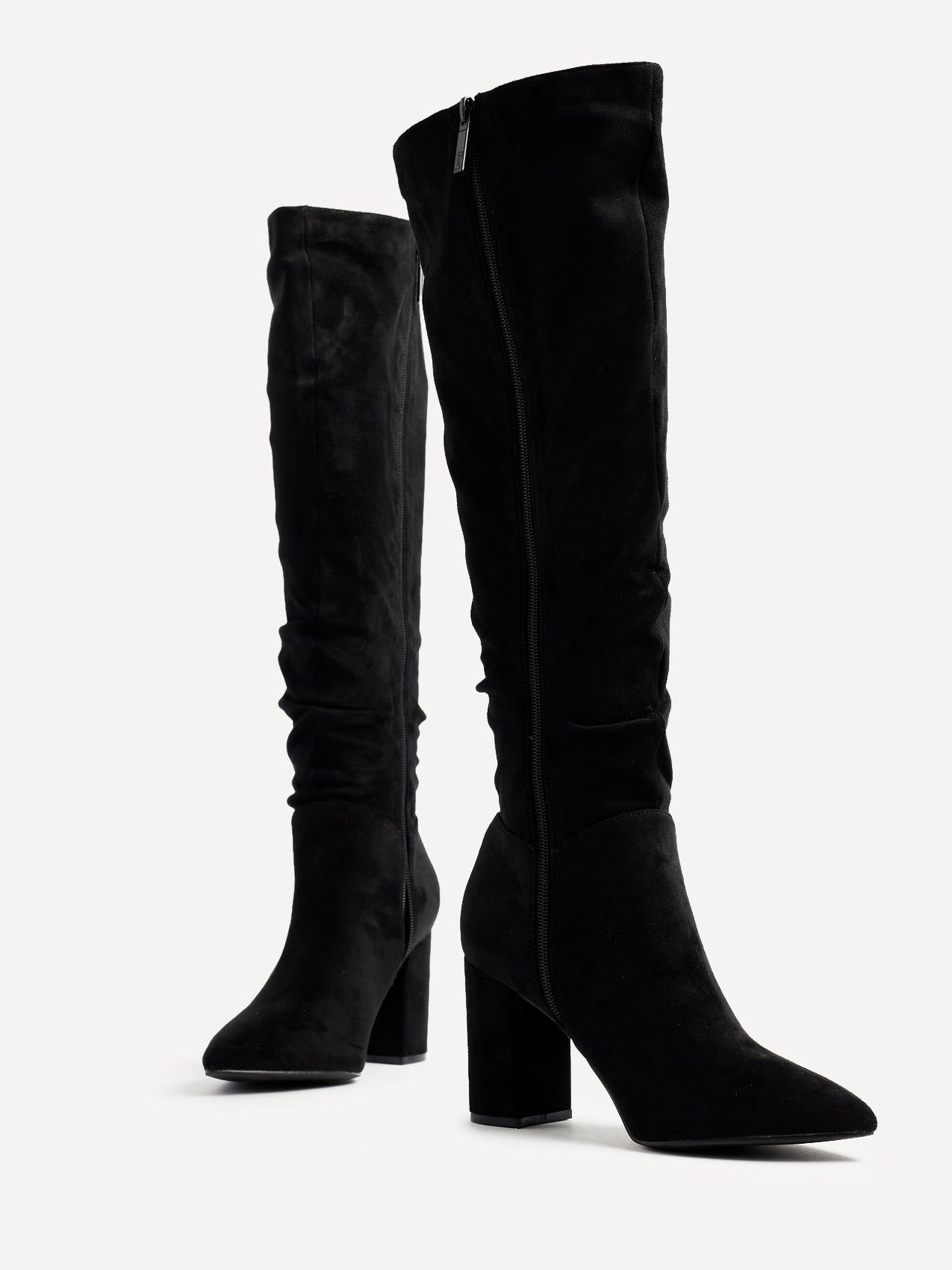 Linzi Nina Black Suede Block Heel Knee High Ruched Boot image 4