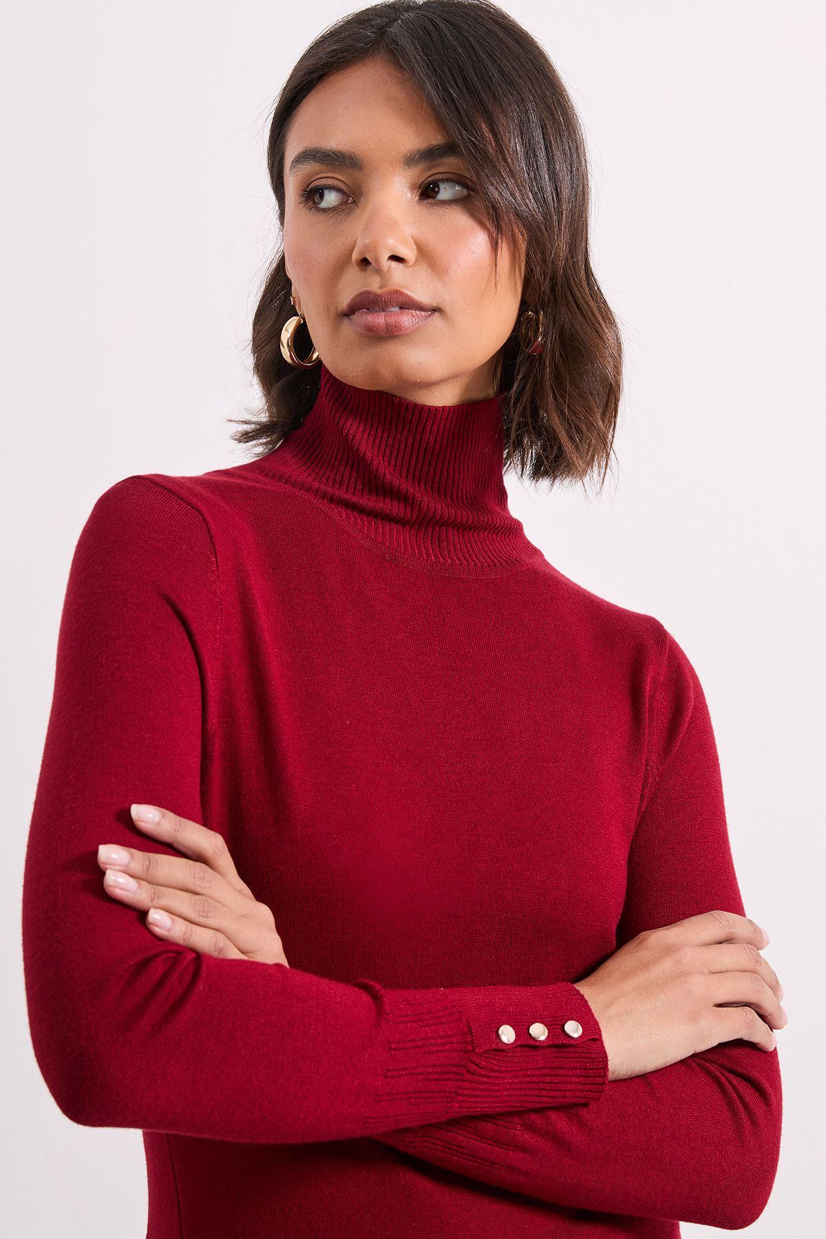 Dorothy Perkins Berry Roll Neck Button Cuff Jumper Berry image 4