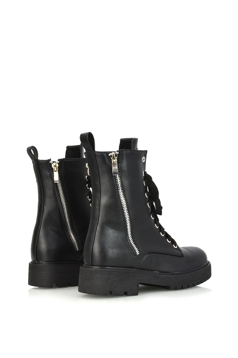 XY London 'Bianca' Flat Combat Lace up Chunky Military Ankle Boots image 4