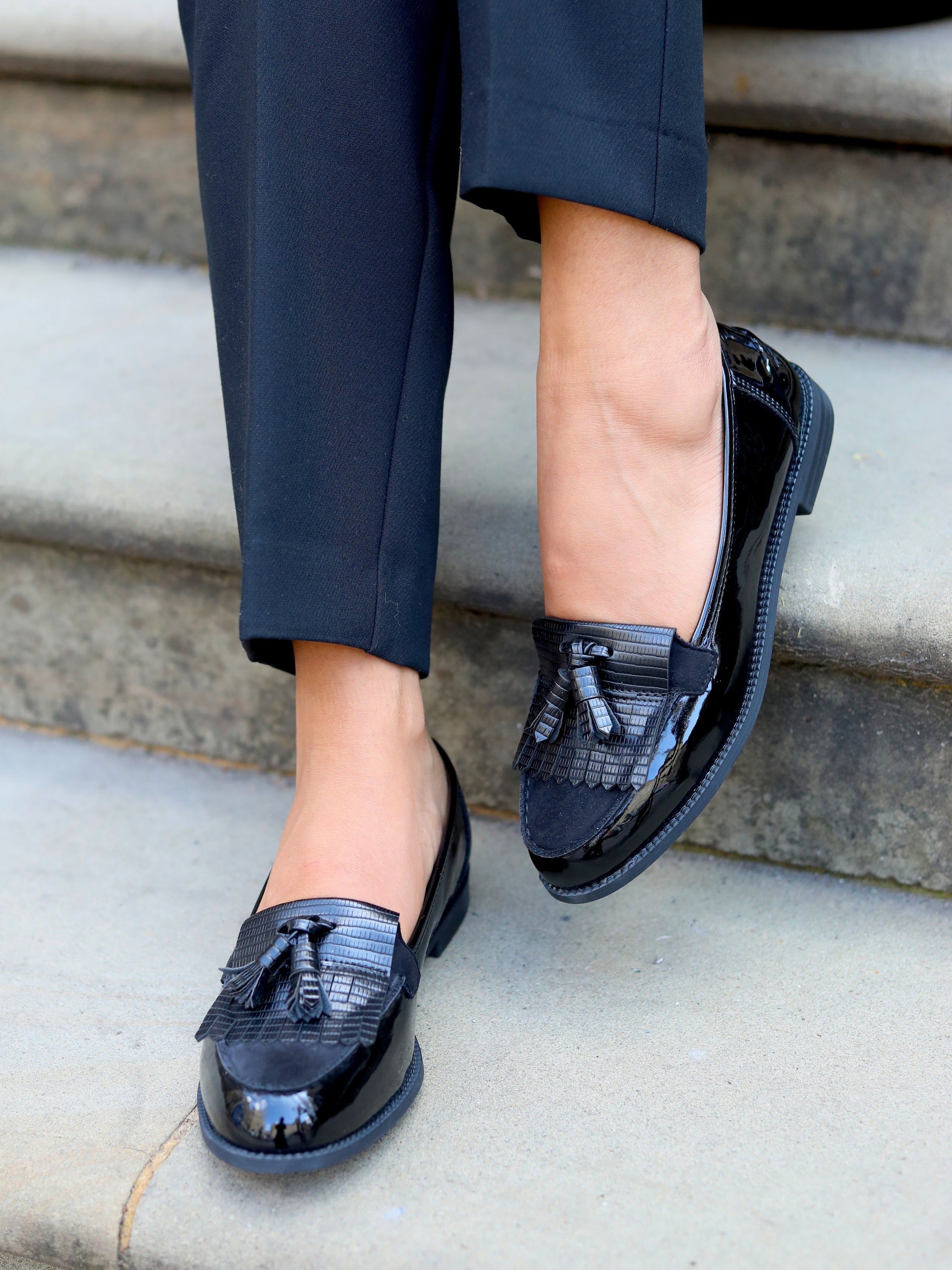 Linzi Rosemary Black Patent Lizard Classic Slip On Loafer image 2