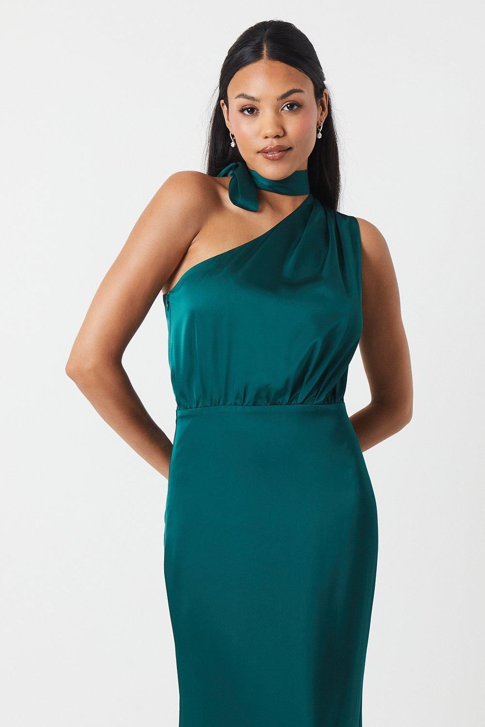 Coast One Shoulder Tie Neck Satin Bridesmaid Dress Emerald image 4