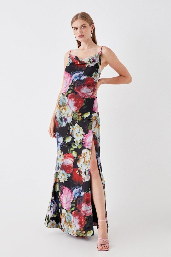 Coast Sophie Habboo Printed Chiffon Cowl Neck Maxi Dress Black