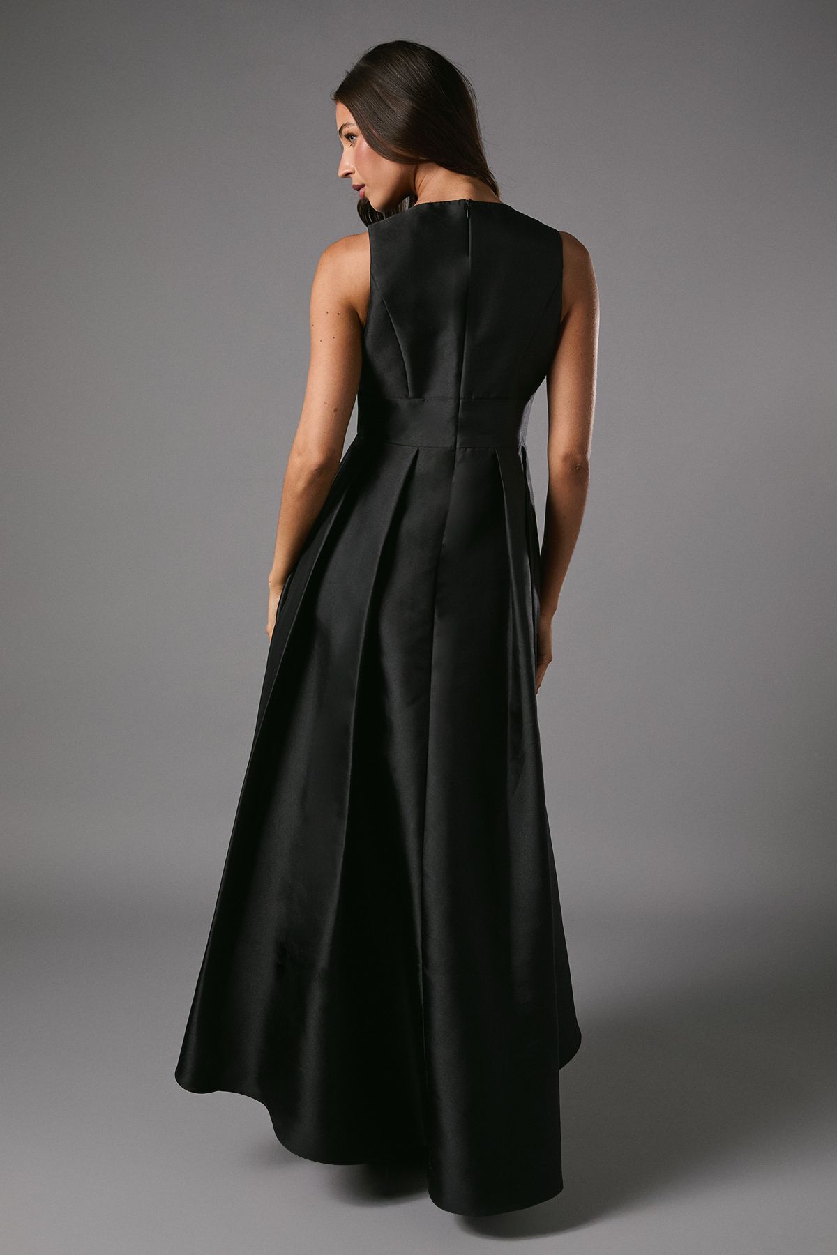 Coast Coast Honoured Petite Sleeveless Plunge Waterfall Twill Maxi Bridesmaid Dress Black image 3