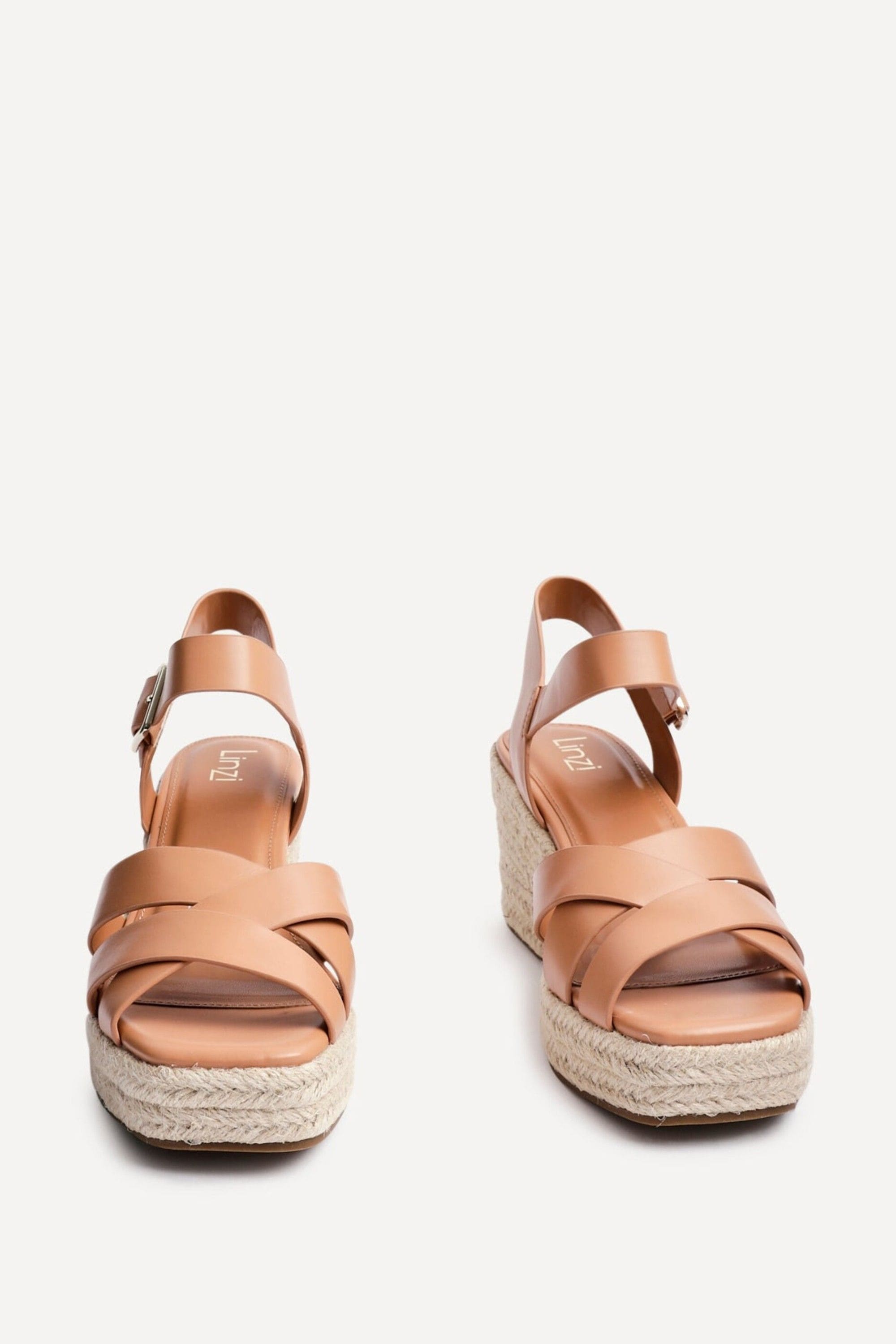 Linzi Sheena Tan Faux Leather Crossover Espadrille Platform Wedge image 3