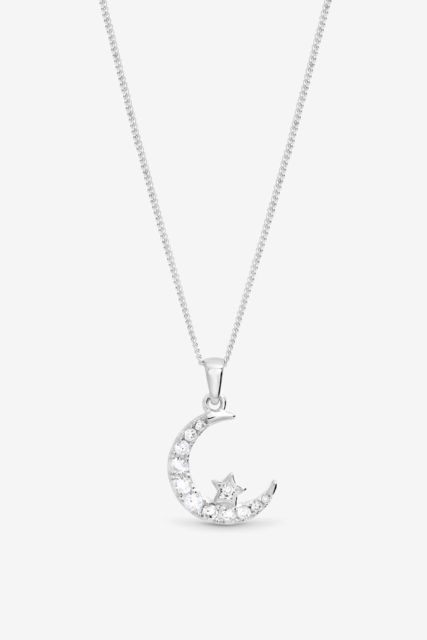 Simply Silver Sterling Silver 925 Cubic Zirconia Crescent Pendant