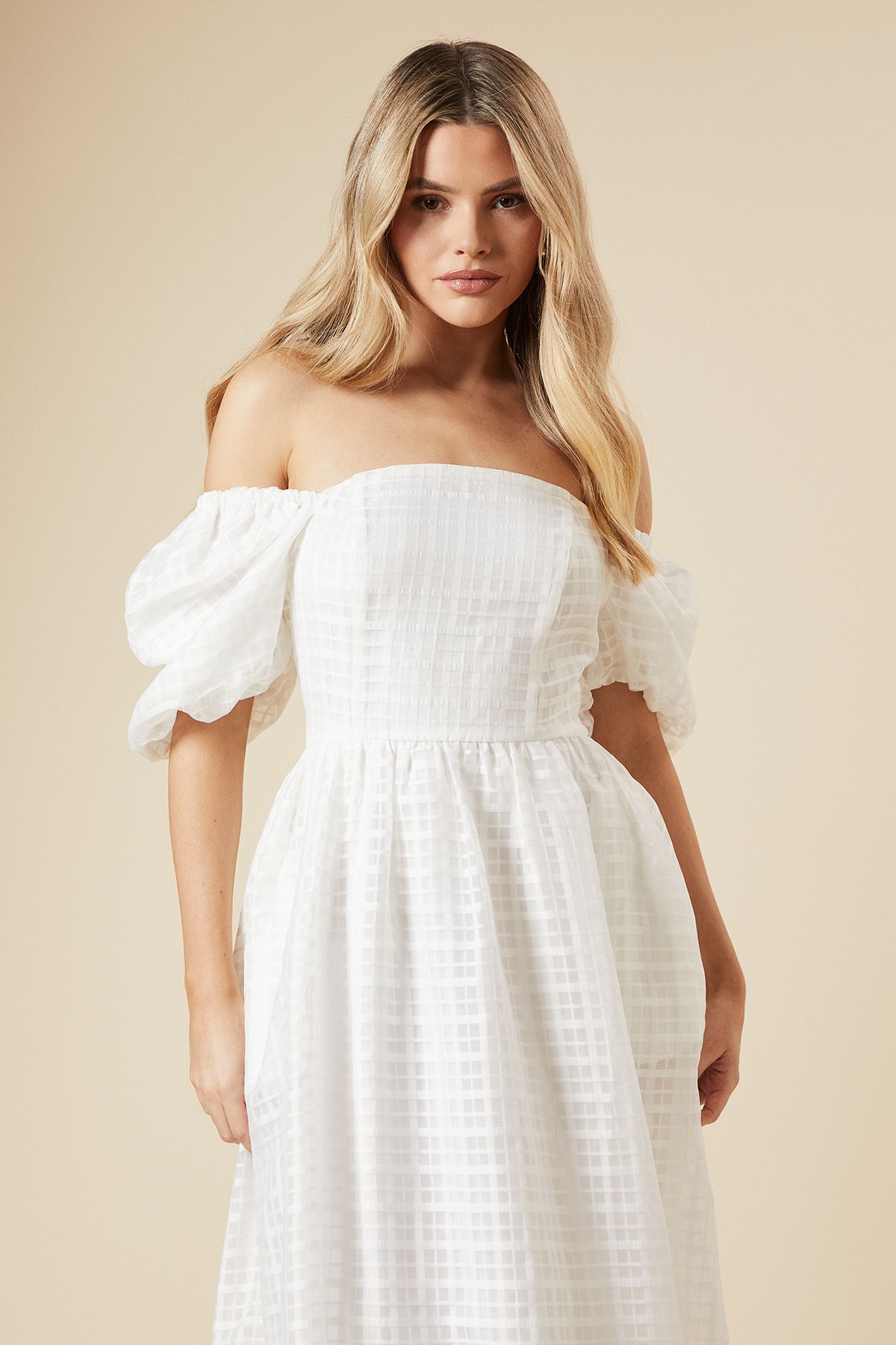 Dorothy Perkins DP Luxe Seersucker Square Neck Midi Dress Ivory image 2