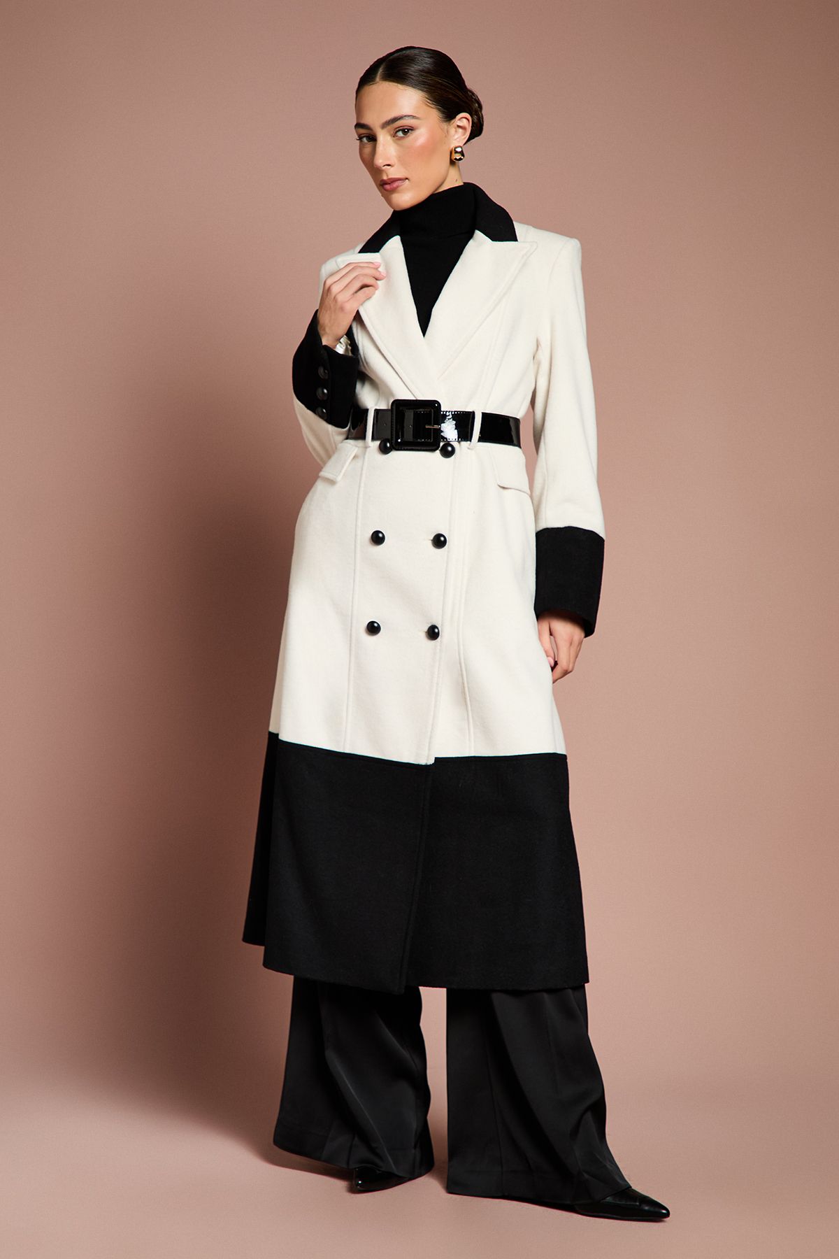 Coast Lisa Tan Occasion Button Detail Belted Longline Coat Mono image 4