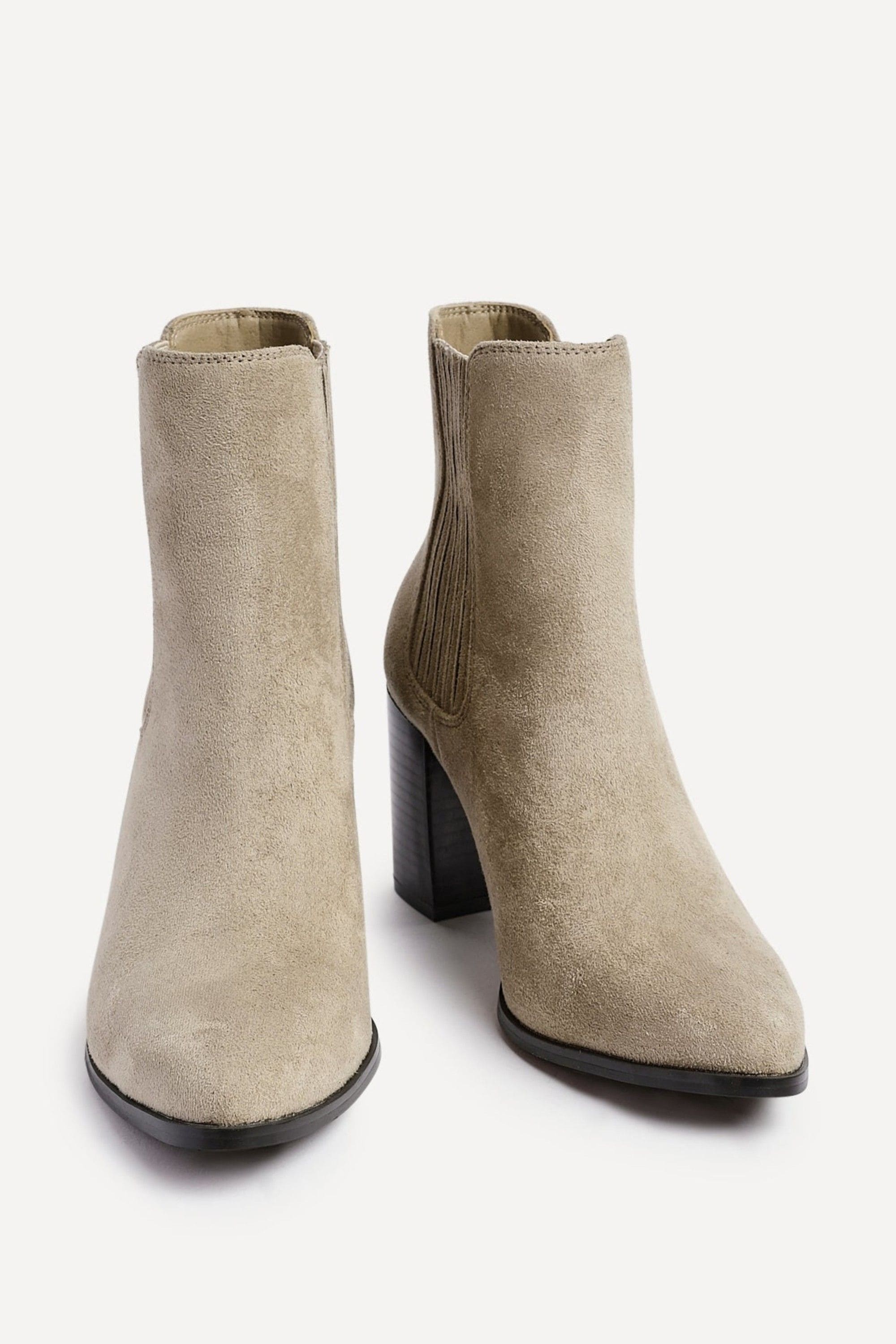 Linzi Thrive Taupe Suede Pointed Toe Stacked Blook Heeled Boot image 3