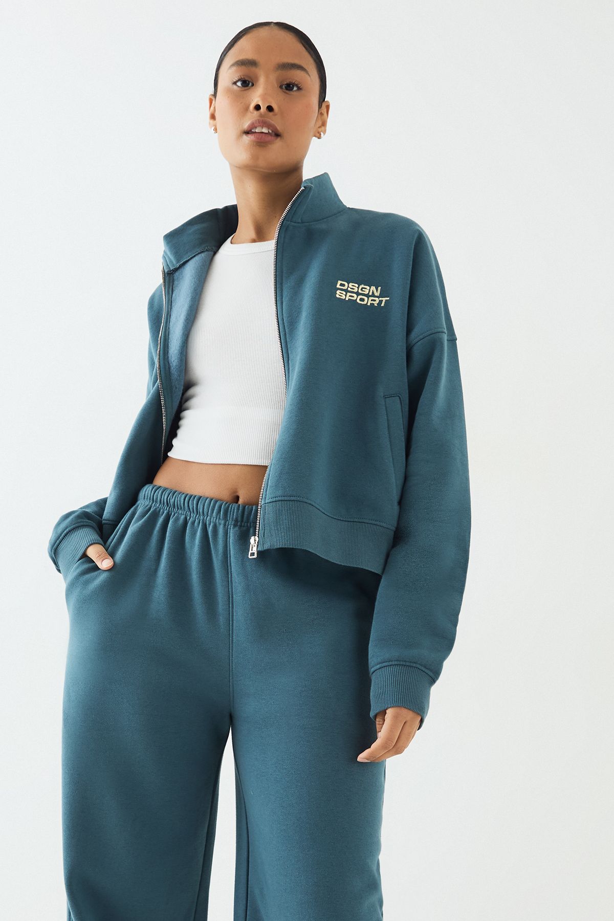 DSGN Studio DSGN Studio Sport Funnel Neck Zip Through Bomber Tracksuit Teal image 4