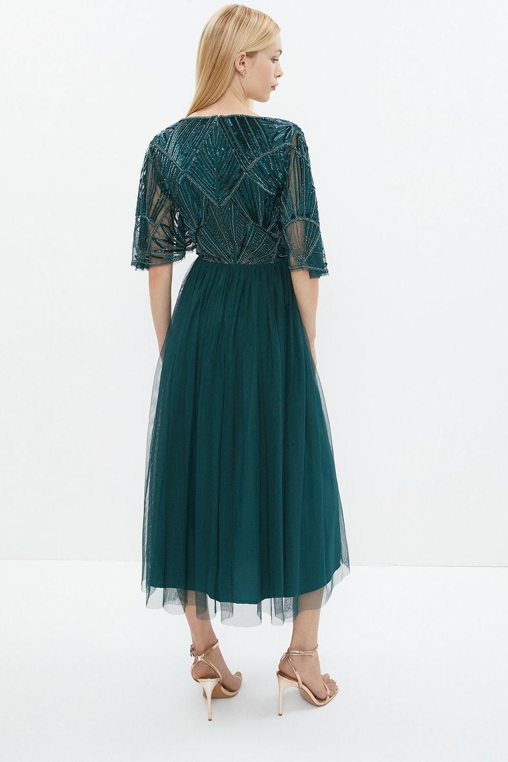 Coast Embellished Bodice Angel Sleeve Midi Dress Forest image 3