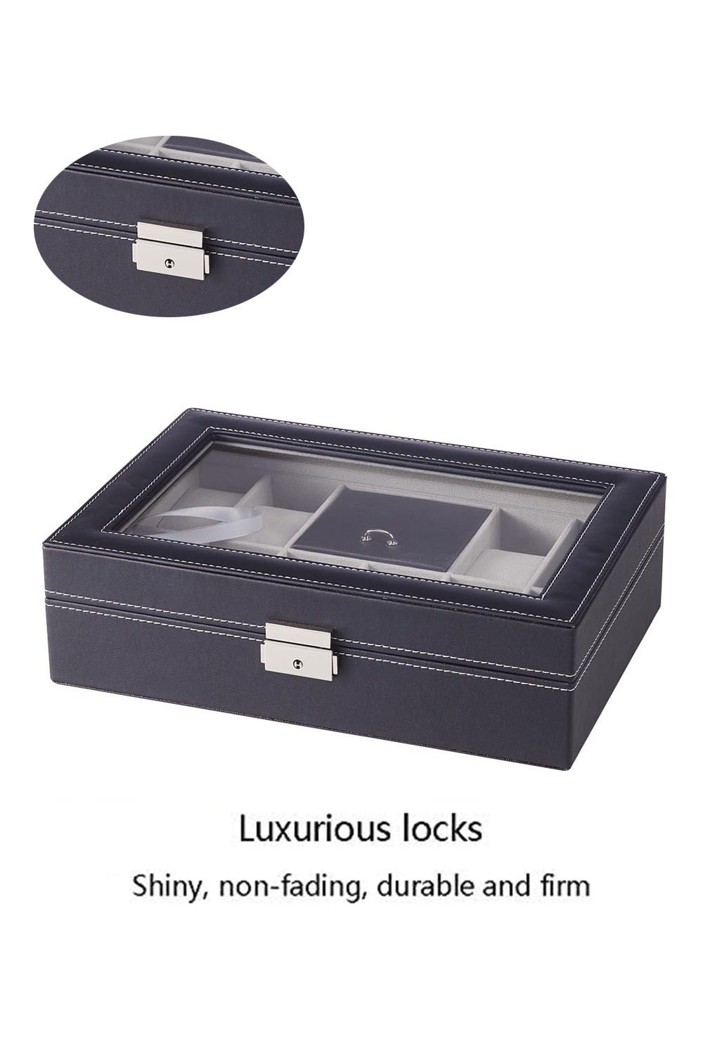 SHEONLY 8-Slot Black Synthetic Leather Watch Display Box with Ring Slots image 3