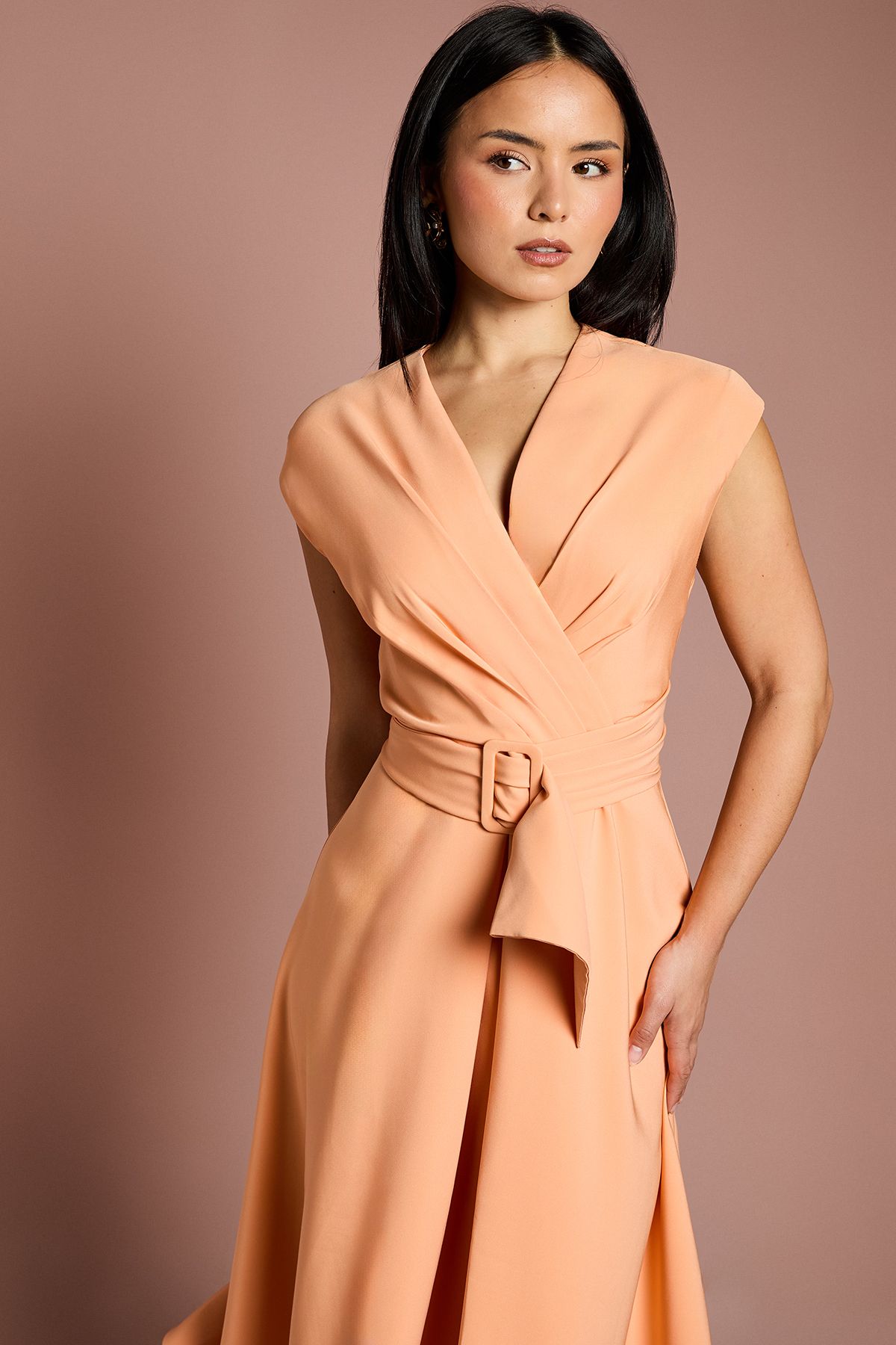 Coast Petite Belted Crepe Dress Coral image 2