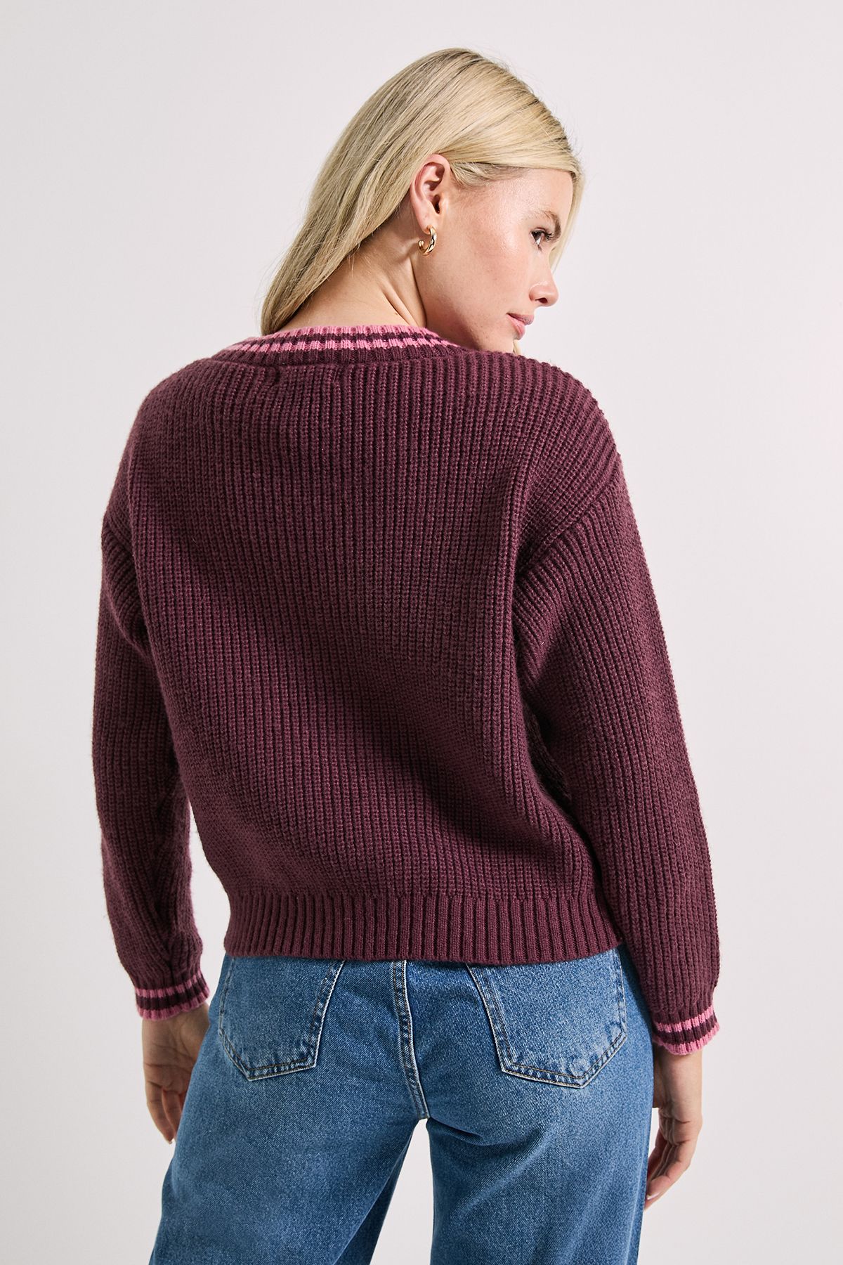 Dorothy Perkins Contrast Cricket Cardigan Burgundy image 3