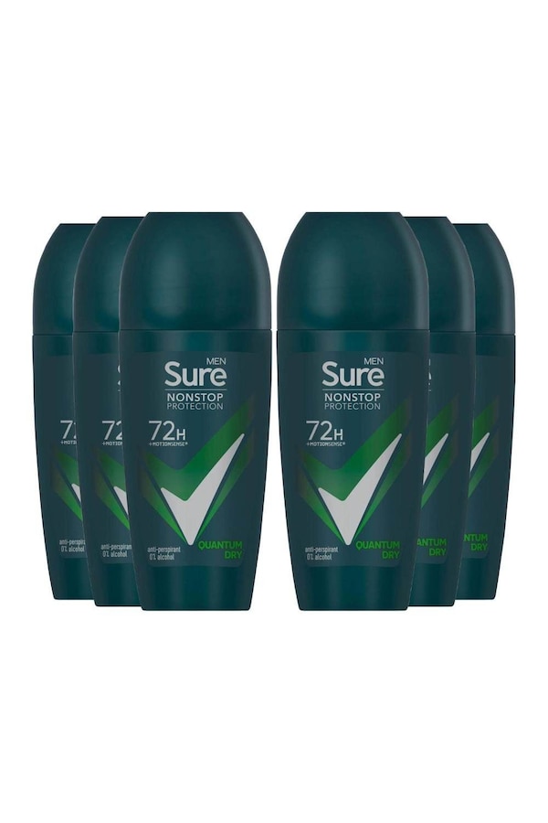 Sure Men 'Antiperspirant Deo' Roll On 72H Protection Quantum Dry, 6x50ml