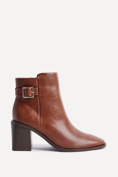Linzi Rise Tan Faux Leather Block Heeled Ankle Boot