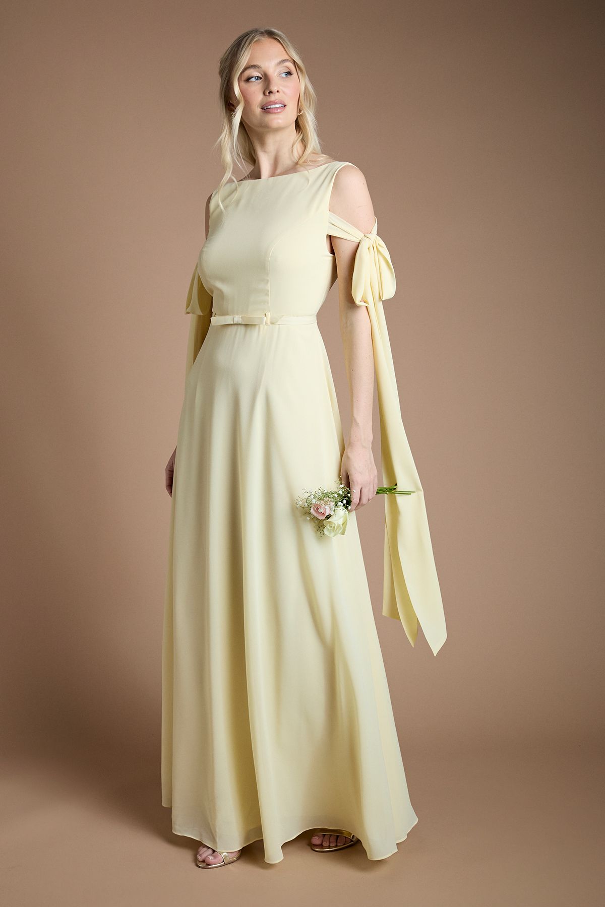 Coast Bow Sleeve Chiffon Bridesmaid Maxi Dress Lemon