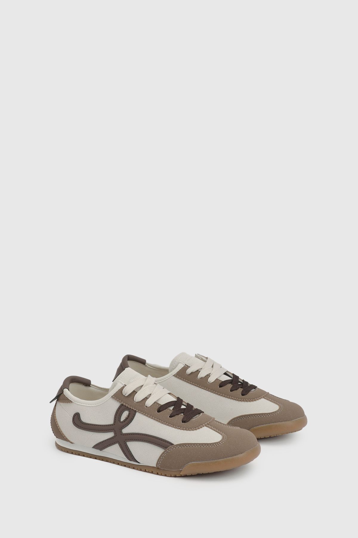 Oasis Patrick Faux Suede Lace Up Trainers Beige