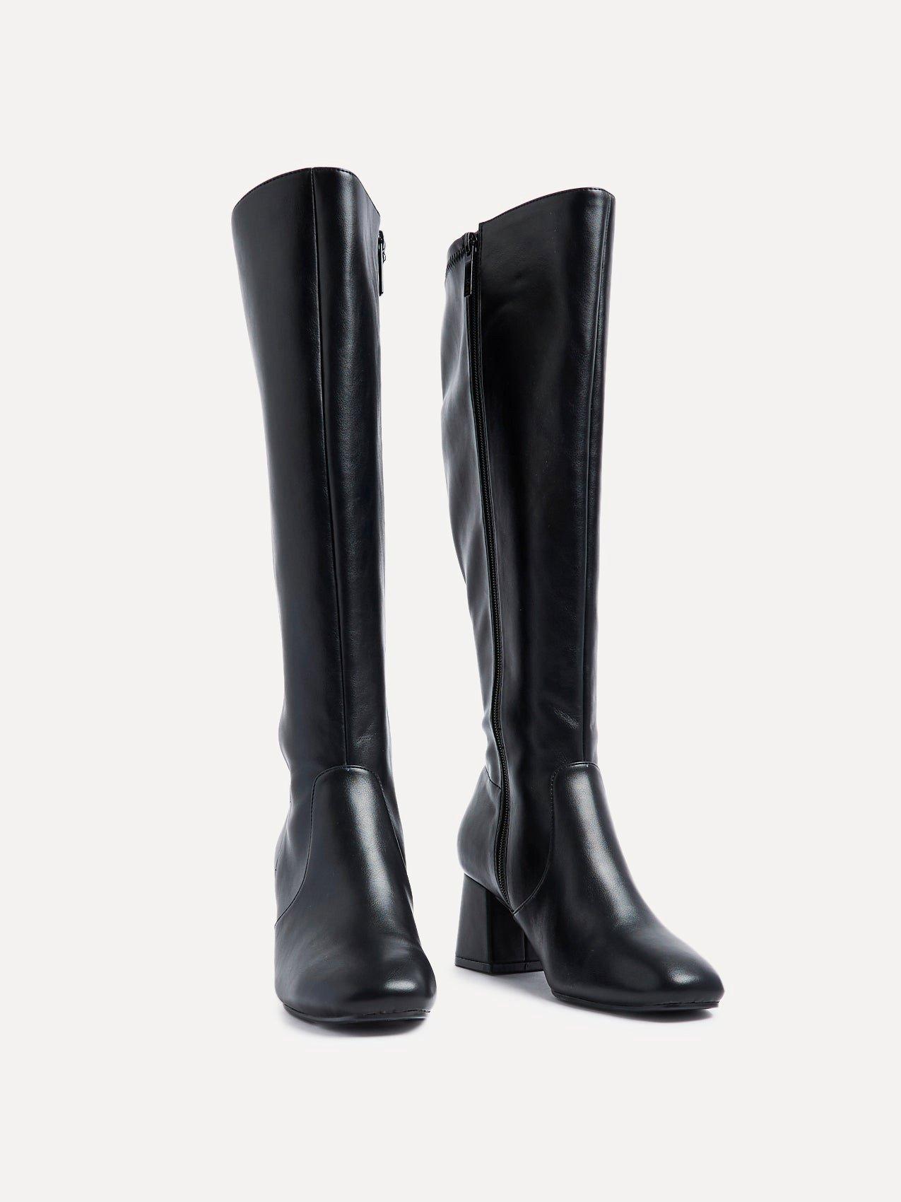 Linzi Fable Wide Fit Black Faux Leather Knee High Block Heeled Boot image 3