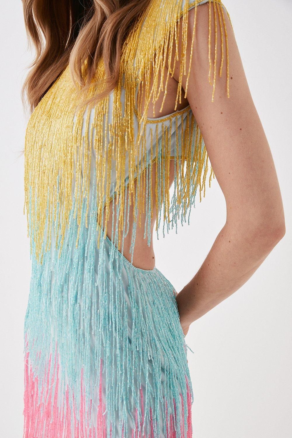 Coast Beaded Fringe Colourblock Mini Dress Multi image 4