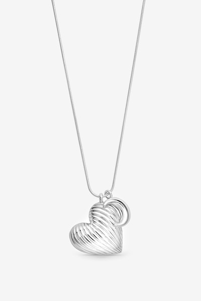 Mood Silver Ridged Heart & Moon Pendant
