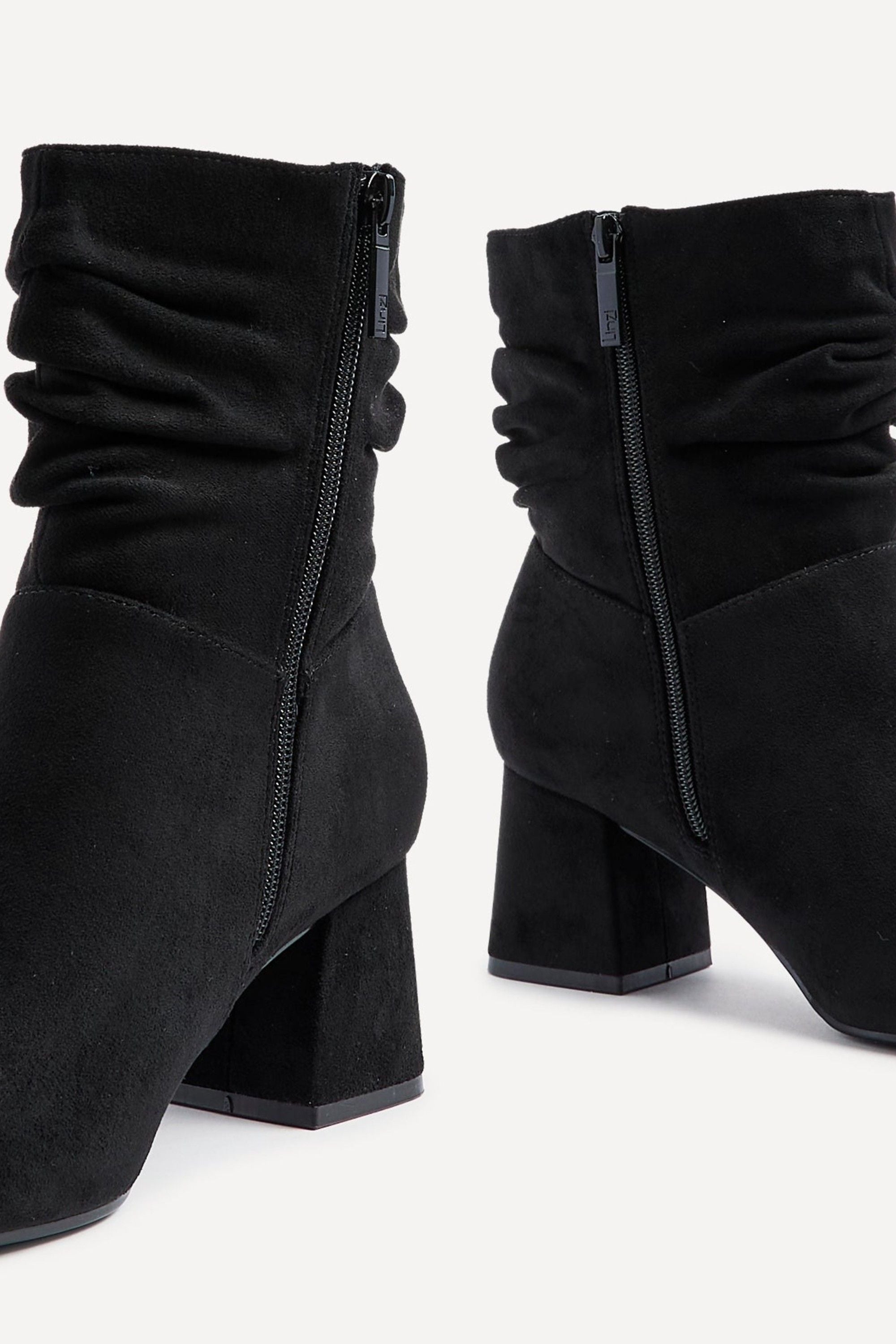 Linzi Zayda Wide Fit Black Faux Suede Ruched Heeled Ankle Boot image 4