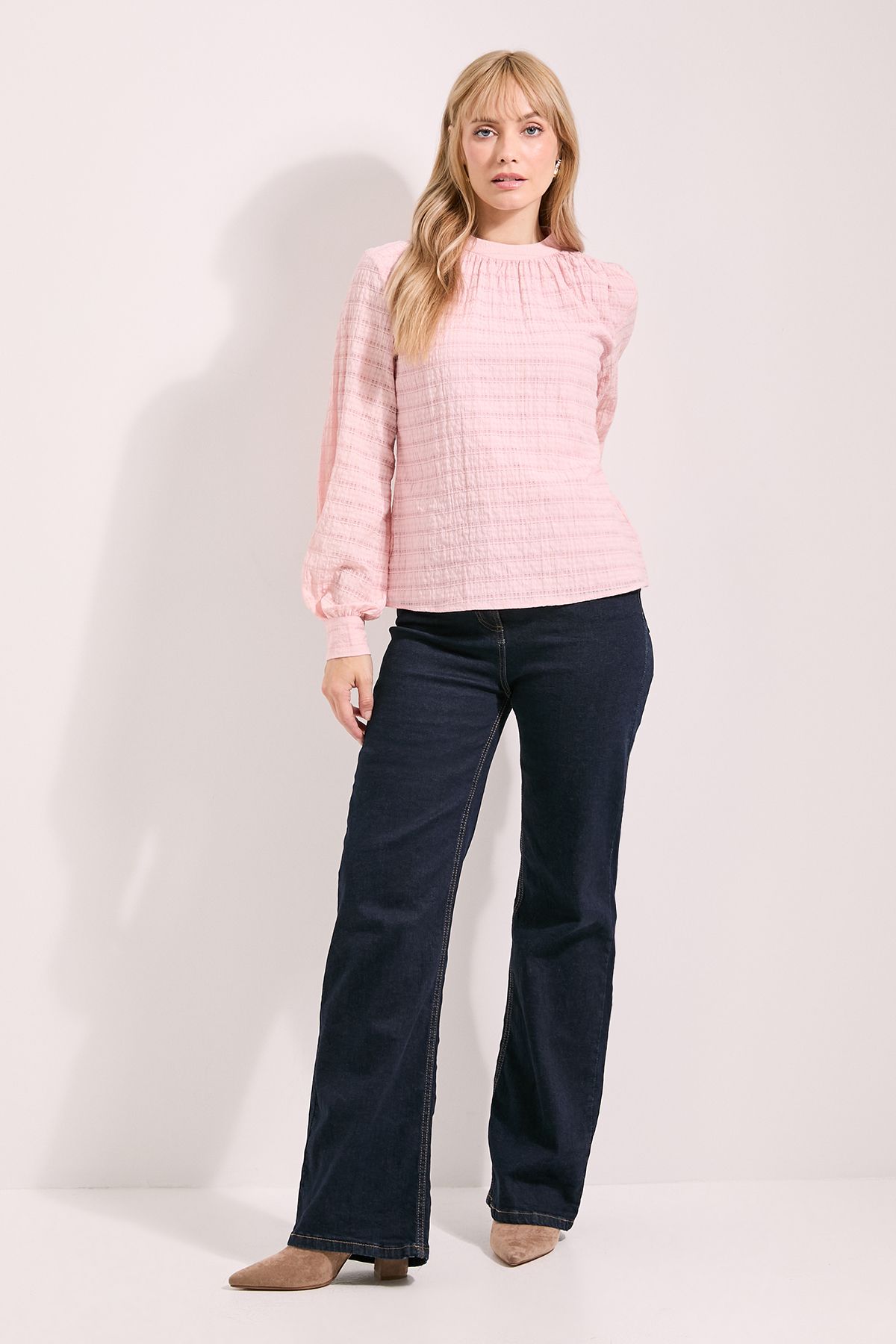 Principles High Neck Textured Tie Back Volume Blouse Light Pink image 4