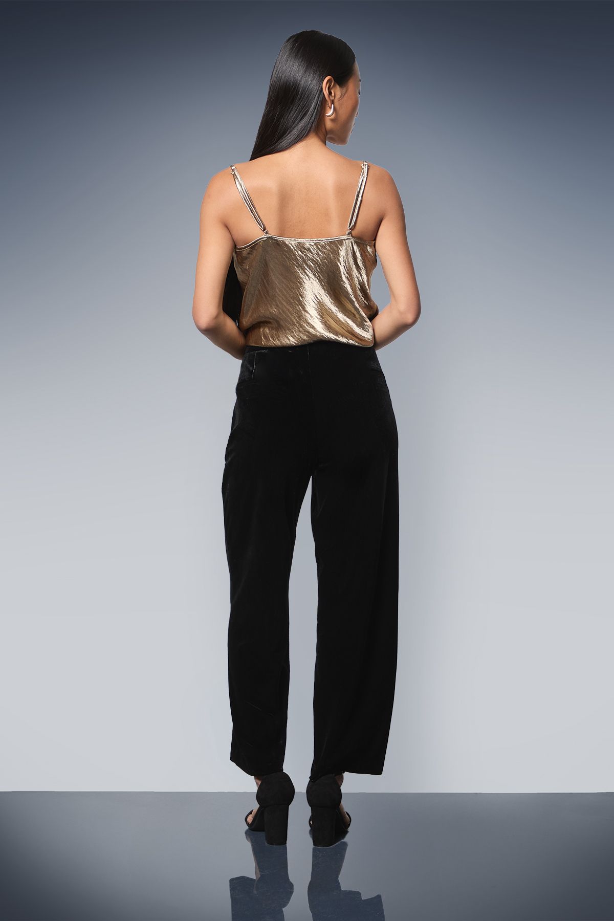 Dorothy Perkins Petite Velvet Straight Leg Trouser Black image 3