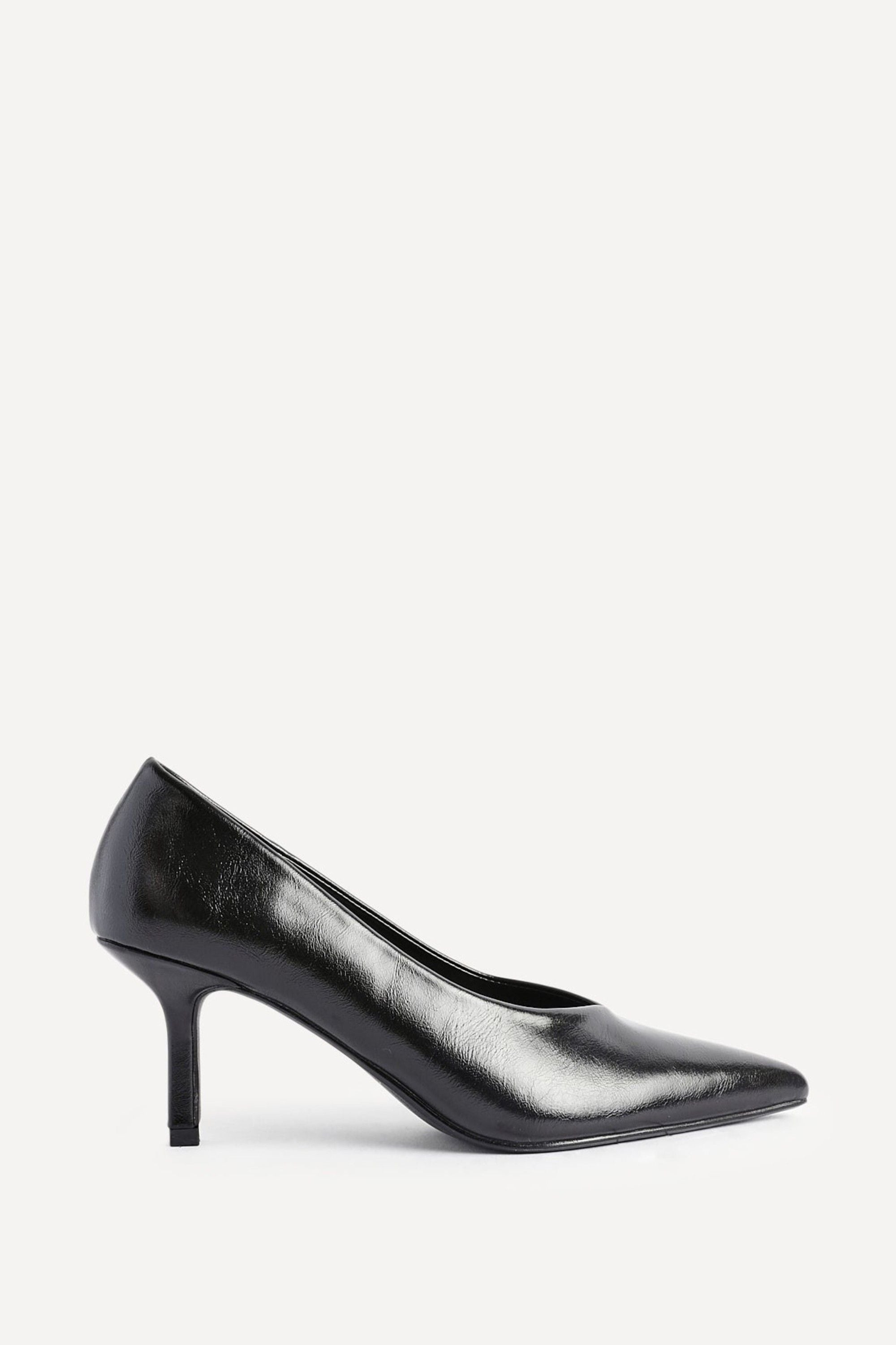 Linzi Bellamy Black Faux Leather V-Cut Vamp Court Heels image 1