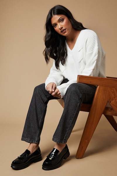 Oasis Brooke Real Leather Tassel Detail Chunky Loafers True Black