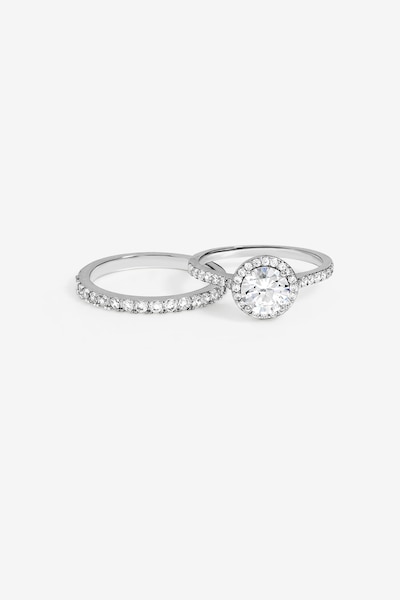 Jon Richard Rhodium Plated Halo Engagement Ring Set
