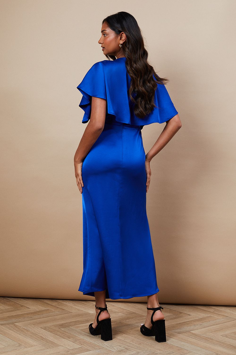 Oasis Occasion Tie Neck Satin Midi Dress Cobalt image 3