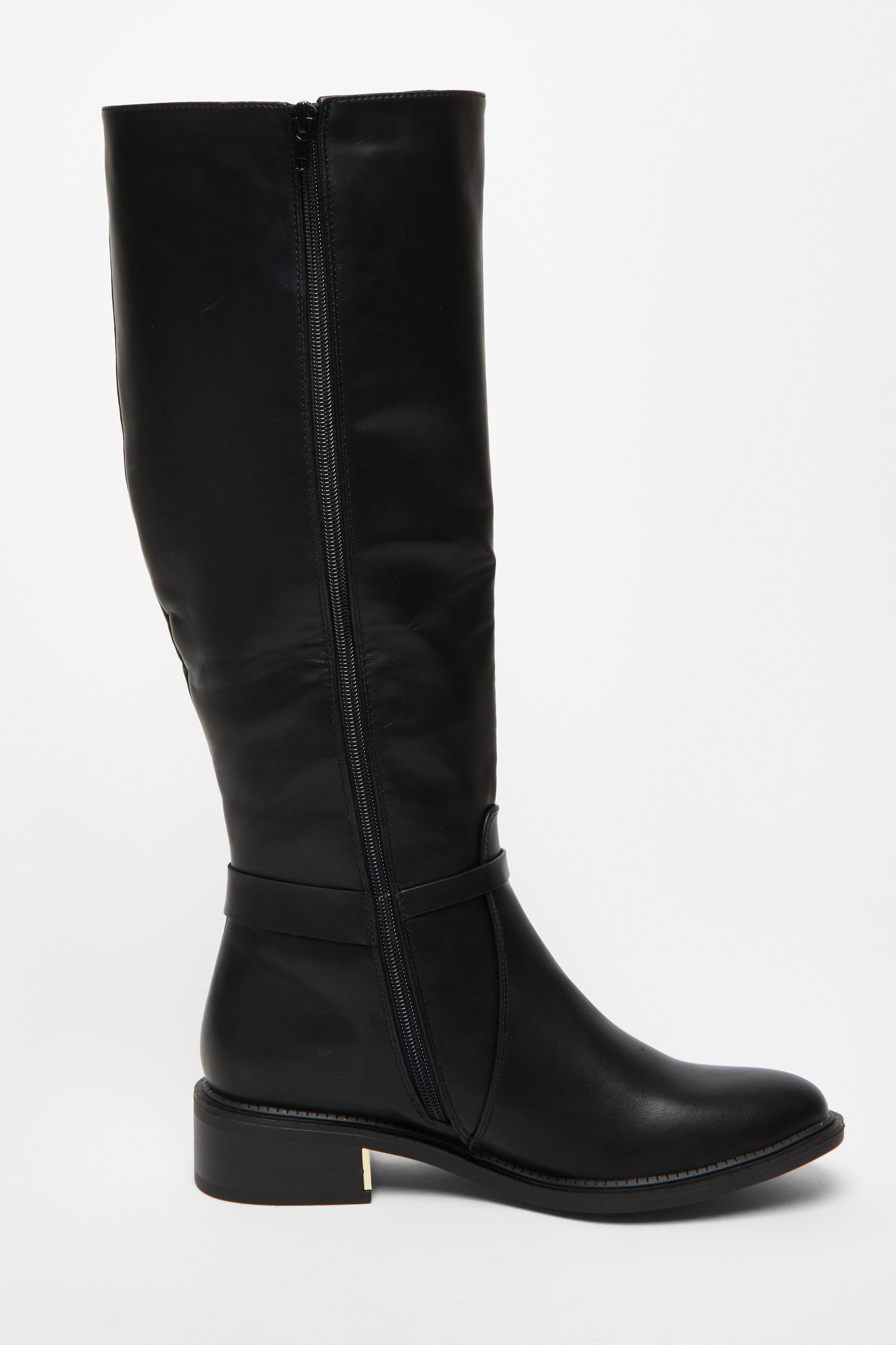 Quiz Black Wide Fit Faux Leather Knee High Flat Boots image 5