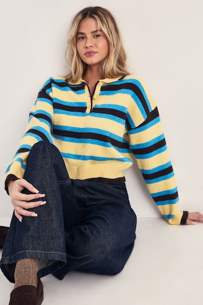 NastyGal Stripe Knitted Polo Jumper Yellow