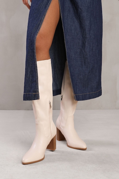 Where's That From 'Ainsley' Block Heel Knee High Boots with Stitch Detail