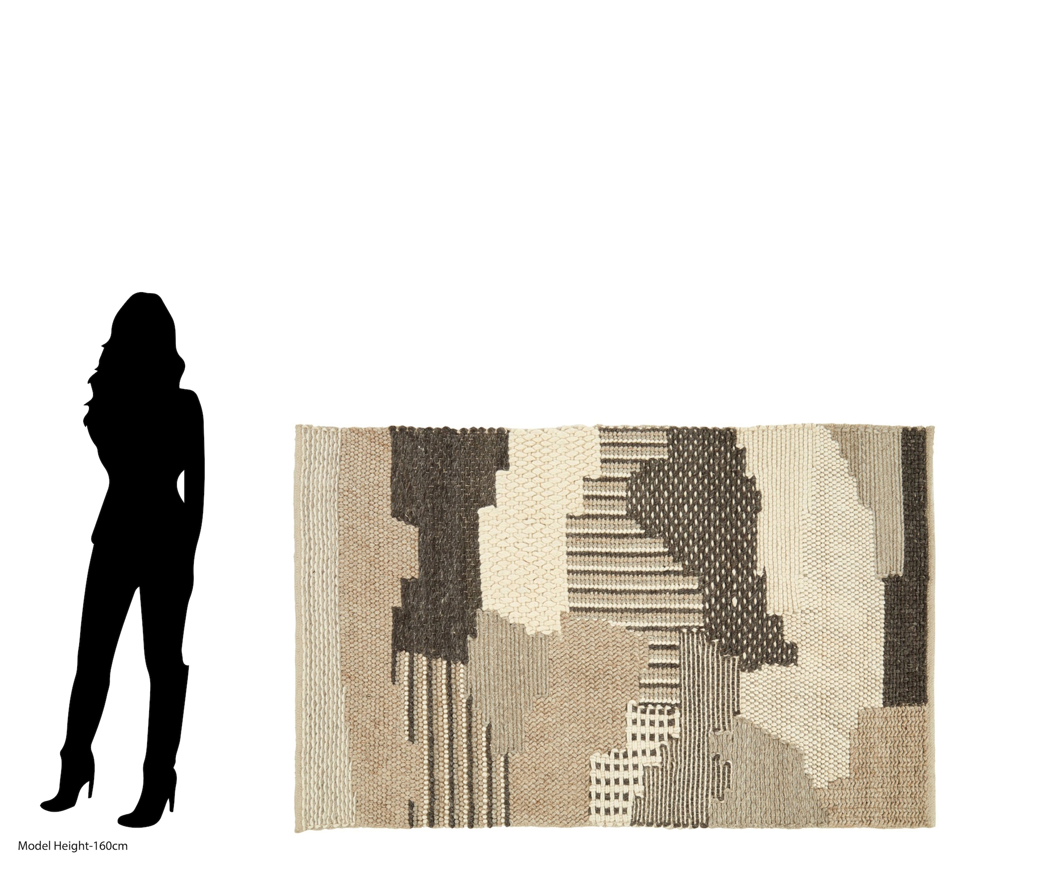 Orsina Natural and Grey Patchwork Rug, Handcrafted Wool Blend Small Area Rug, Aesthetic Floor Rug image 4