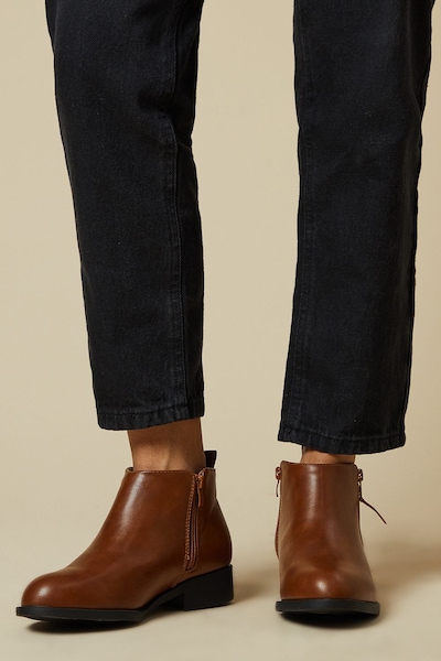 Dorothy Perkins Wide Fit Maddy Side Zip Flat Ankle Boots Tan
