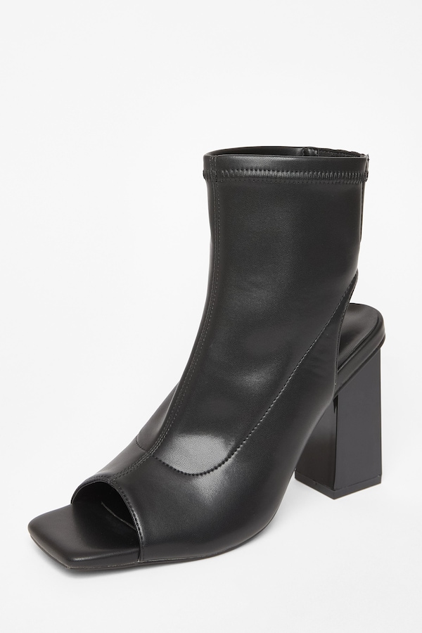 Quiz Black Faux Leather Peep Toe Boots