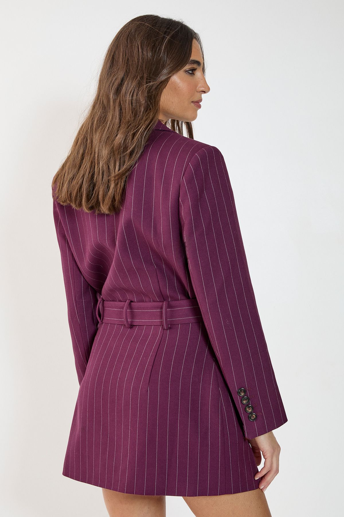 NastyGal Pinstripe Belted Blazer Dress Wine image 4