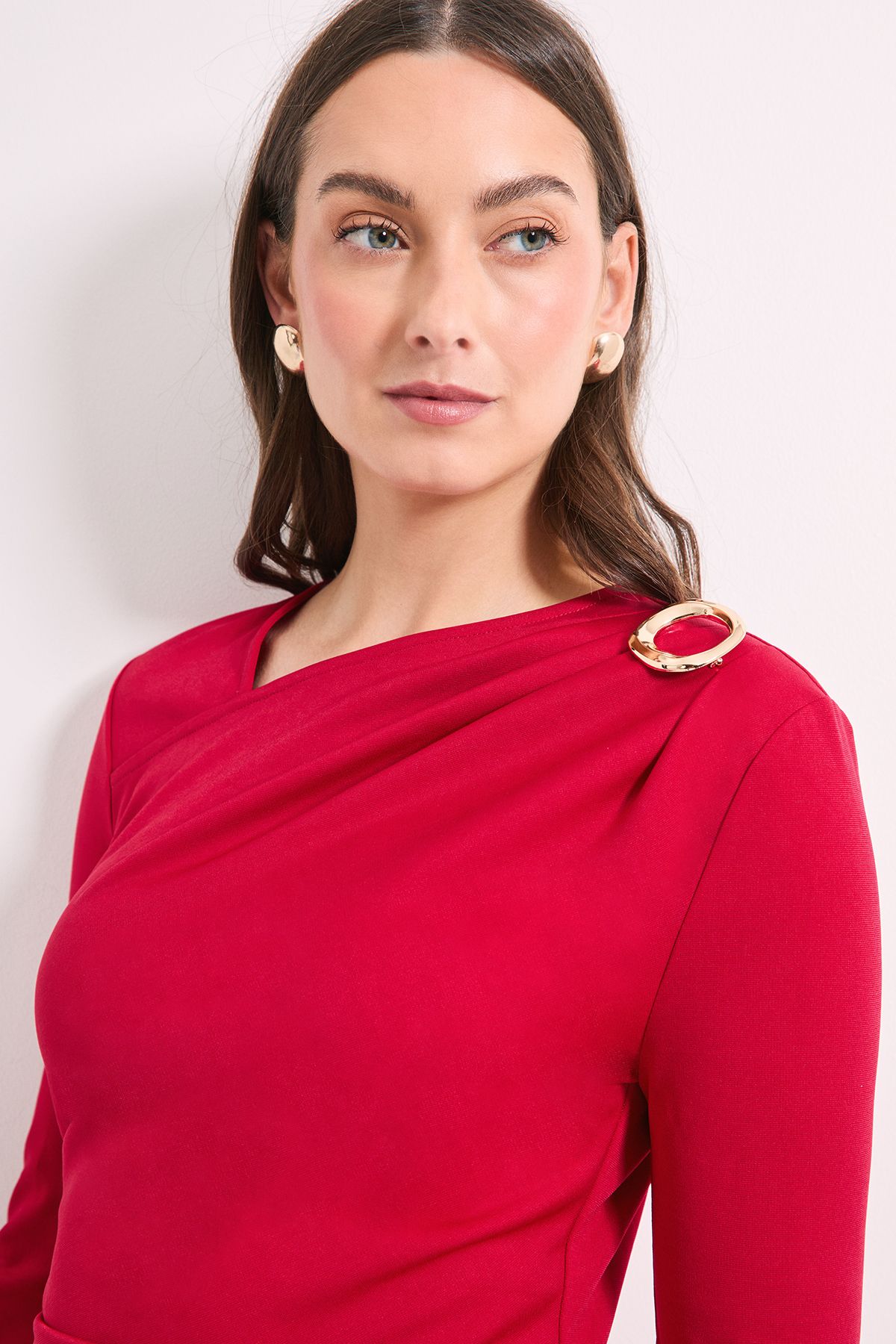 Principles Red Buckle Detail Ponte Midi Dress Red image 4