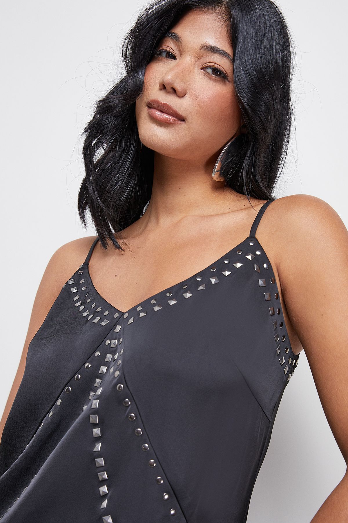 Warehouse Premium Stud Embellished Strappy Cami Slip Dress Black image 4