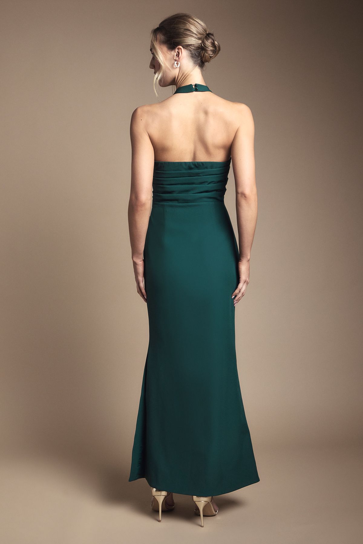 Coast Halter Neck Gathered Waist Midaxi Bridesmaid Dress Emerald image 3