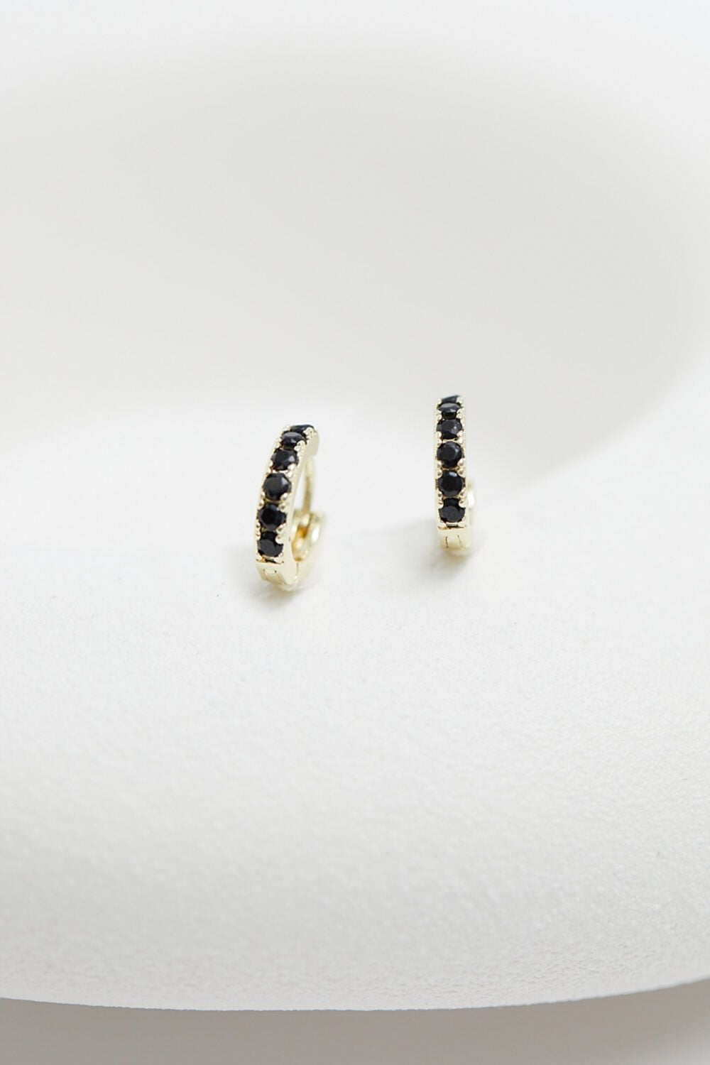 Inicio Gold Plated Jet Huggie Hoop Earrings - Gift Pouch image 2