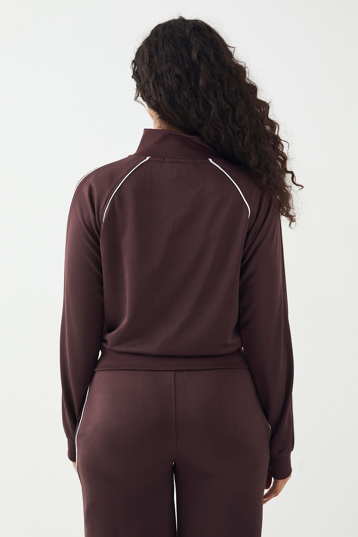DSGN Studio DSGN Studio Tricot Piping Detail Zip Through Track Jacket Chocolate image 2