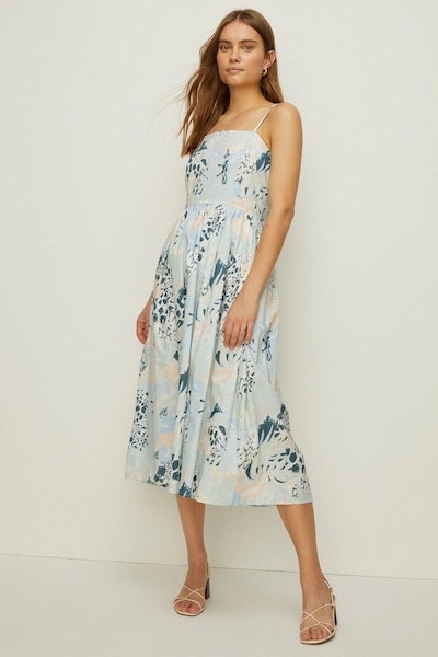 Oasis Strappy Printed Fit And Flare Midi Dress White