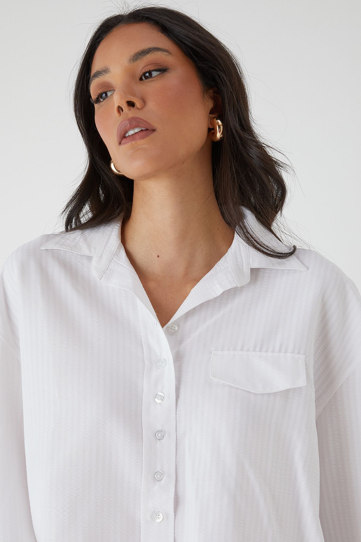 MissPap Seer Sucker Cropped Shirt White image 3