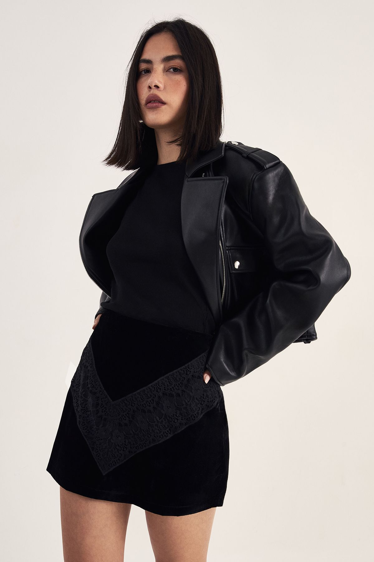 NastyGal Velvet Lace Insert Mini Skirt Black