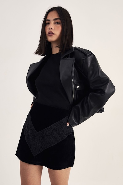 NastyGal Velvet Lace Insert Mini Skirt Black